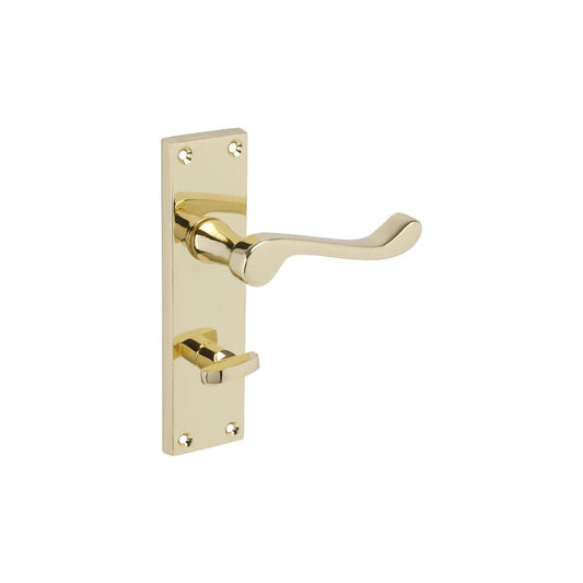 D2F ACCESSORIES Polished Brass Victorian Scroll Lever on Bathroom Plate M01016PB