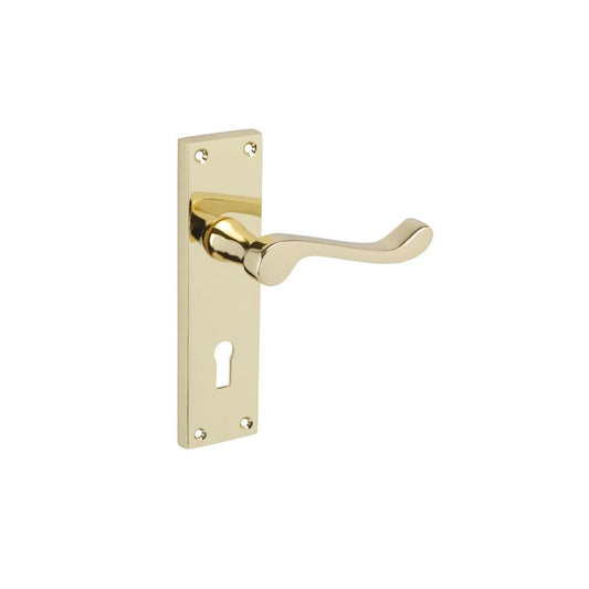 D2F ACCESSORIES Polished Brass Victorian Scroll Lever on Lock Plate M01013PB