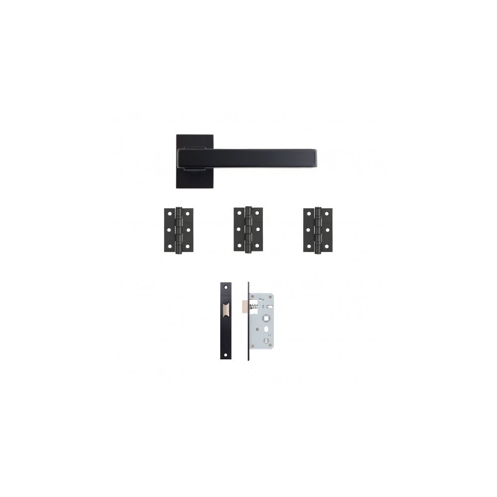Deanta Argo Urban Matt Black Latch Kit | 76x50x2mm Hinges ARGULAK