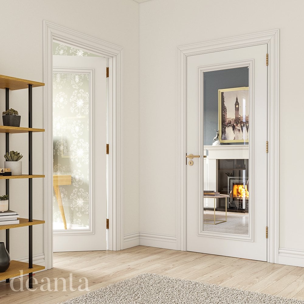 Deanta Blenheim White Primed Internal Door With Bevelled Glaze 35BLEGWHPFSC, view 2