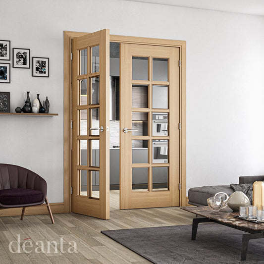 Deanta Bristol Unfinished Internal Oak Door with Clear Bevelled Glass 35BRUNX