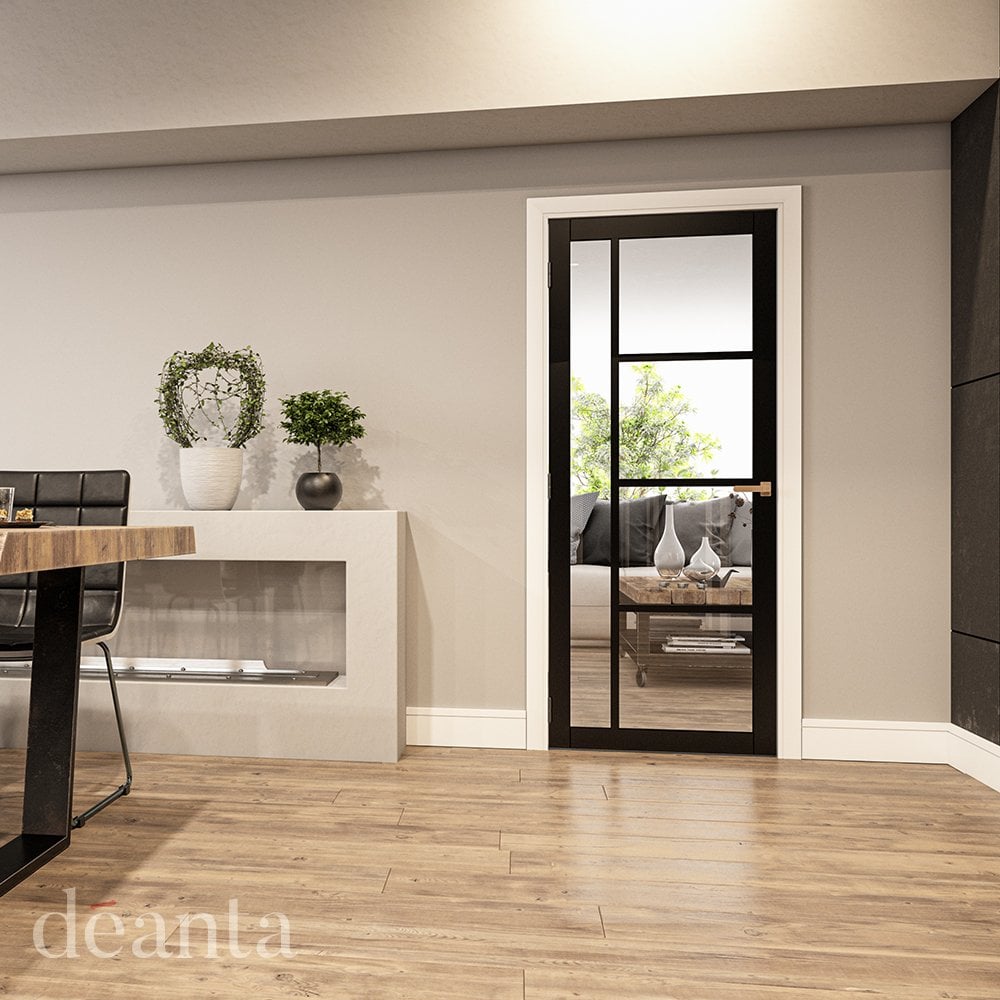 Deanta Brixton Fully Finished Internal Black Door with Clear Glass 35BRIGBLP, view 2