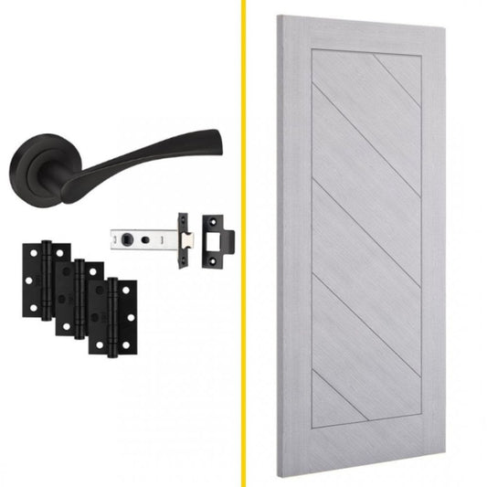 Deanta Bundle Deal Torino Fully Finished Internal Light Grey Door 35TORLXFSC + D22 Black Rose Door Handle Pack