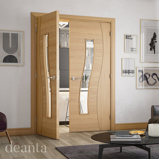 Deanta Cadiz Fully Finished Internal Oak Door with Clear Glass 35CADGXFSC