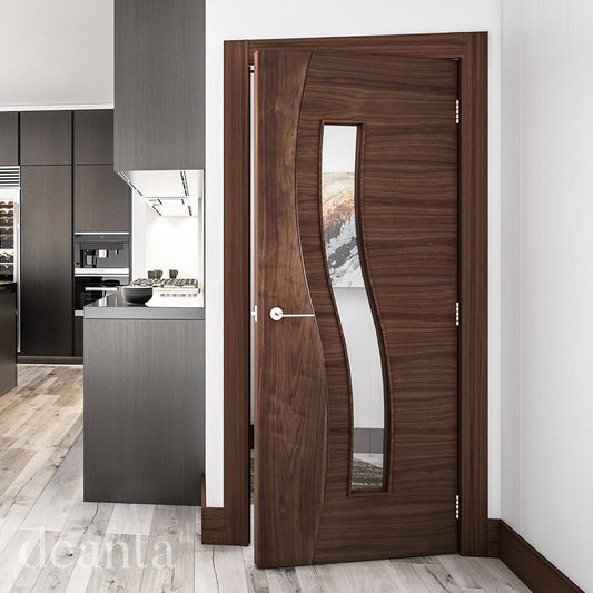 Deanta Cadiz Fully Finished Internal Walnut Door with Clear Glass 35CADWGXFSC