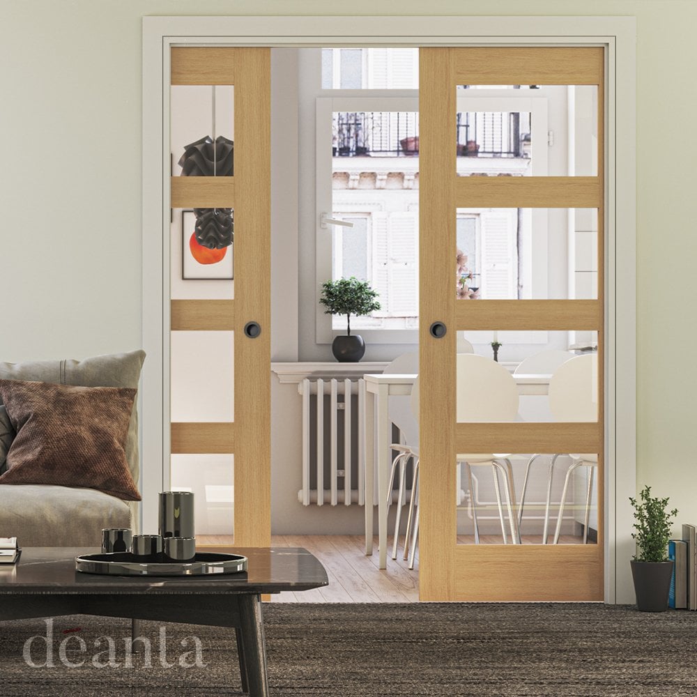 Deanta Coventry Unfinished Oak Glazed FD30 Fire Door 45HP1GF/DUNX