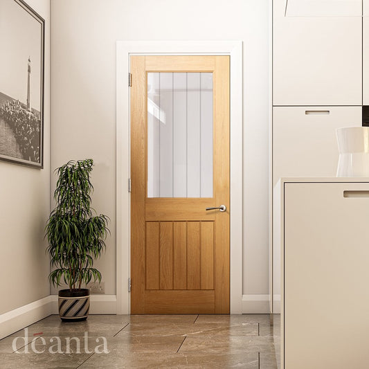 Deanta Ely 1L Unfinished Internal Oak Door with Clear Inlaid Glass 35HP22GCUNX
