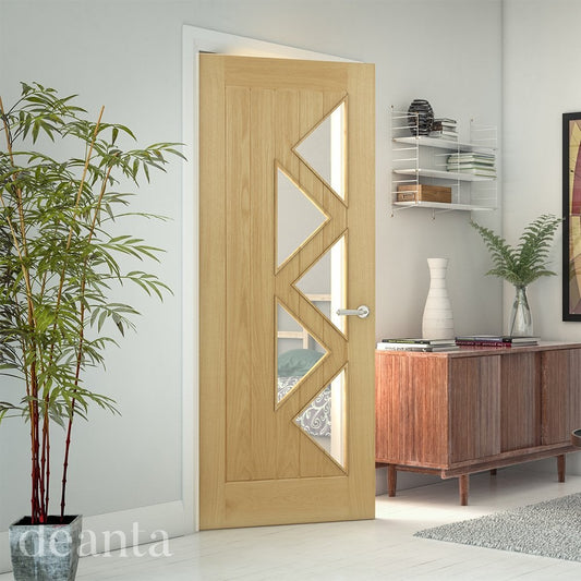 Deanta Ely 5L Fully Finished Internal Oak Door with Clear Glass 35ELYGXFSC