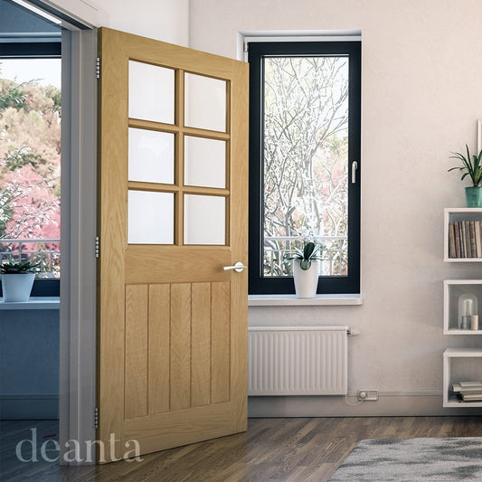 Deanta Ely 6L Fully Finished Internal Oak Door With Clear Bevelled Glass 35ELYGBXFSC