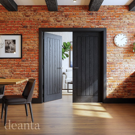 Deanta Ely Brushed Black Internal Oak Fire Door 45ELYFDBXFSC
