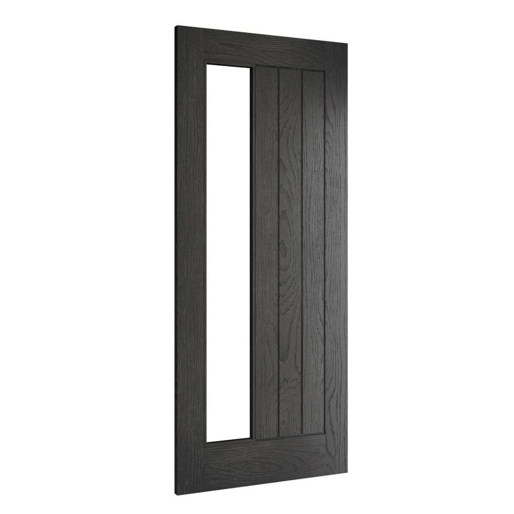 Deanta Ely Brushed Black Internal Oak Glazed 1SL Door 35ELYCGSLBXFSC
