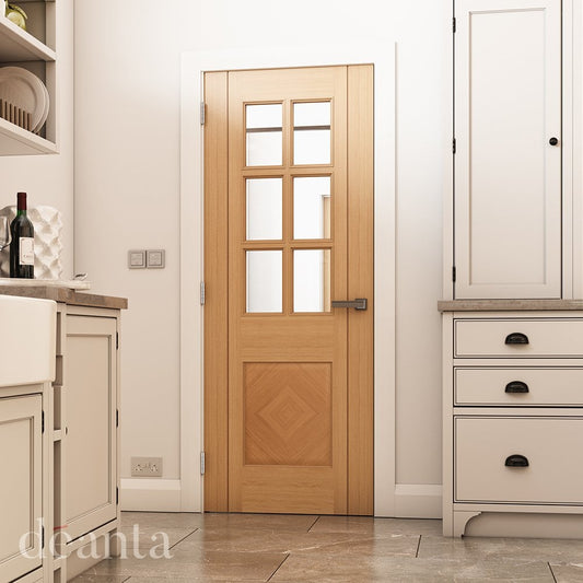 Deanta Kensington Fully Finished Internal Oak Door with Clear Bevelled Glass 35KENSGBXFSC
