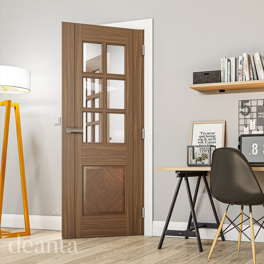 Deanta Kensington Fully Finished Internal Walnut Door with Clear Bevelled Glass 35KENSGWXFSC