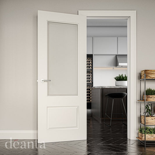 Deanta Madison White Primed Internal Door with Clear Bevelled Glass 35NM3GWHPFSC