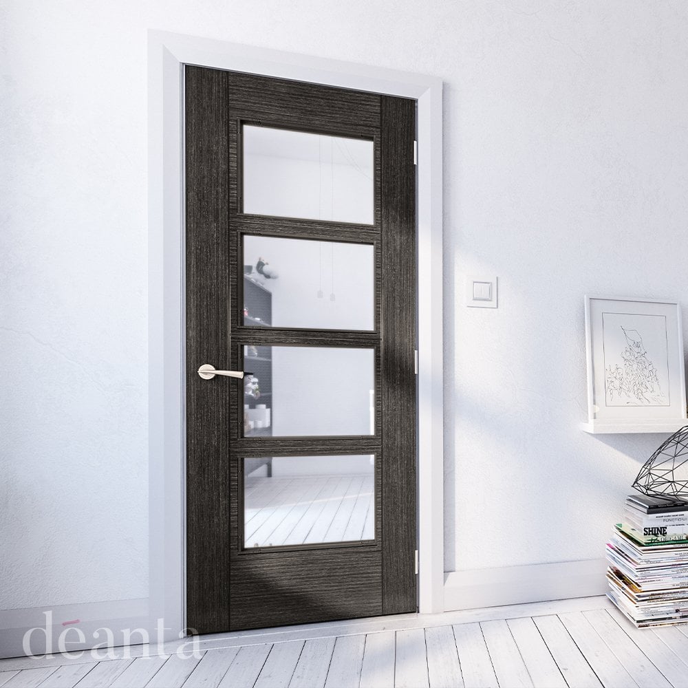 Deanta Montreal Fully Finished Internal Dark Grey Ash Door with Clear Glass 35MONCGGXFSC, view 2