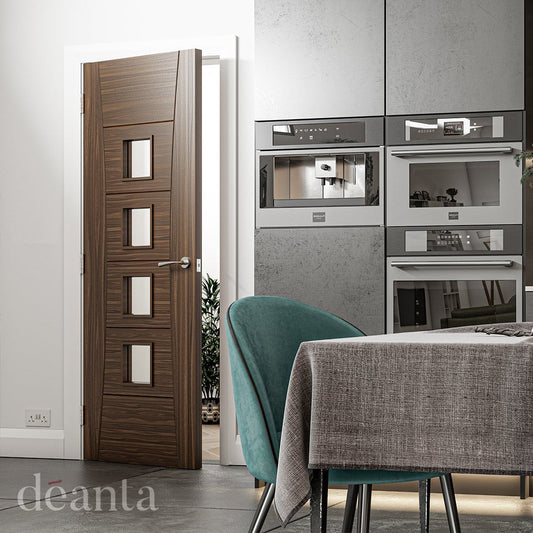 Deanta Pamplona Fully Finished Internal Walnut Door with Clear Glass 35PAMPWGBXFSC