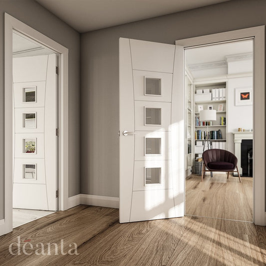 Deanta Pamplona White Primed Glazed FD30 Fire Door 45PAMPCGF/DWHP