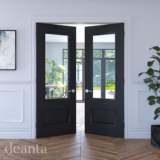Deanta Sandringham Fully Finished Internal Black Door With Clear Bevelled Glaze 35SANCGBL