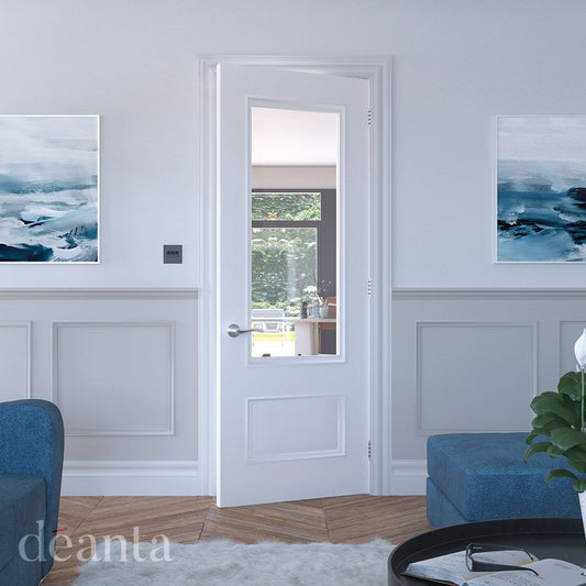 Deanta Sandringham White Primed Bevelled Glaze Internal Door 40SANGWHP