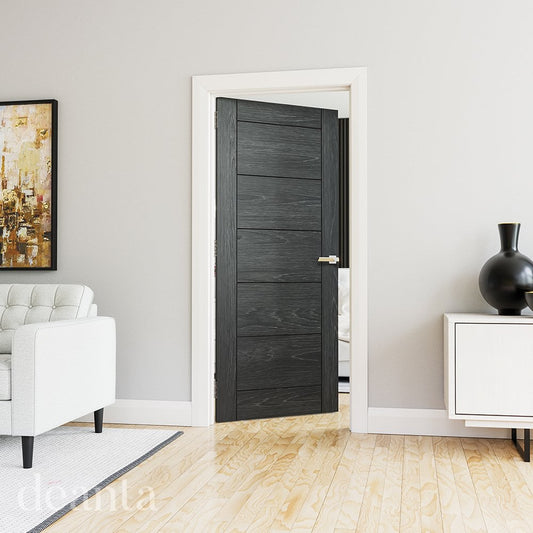 Deanta Seville Brushed Black Internal Oak Fire Door 45SEVFDBXFSC