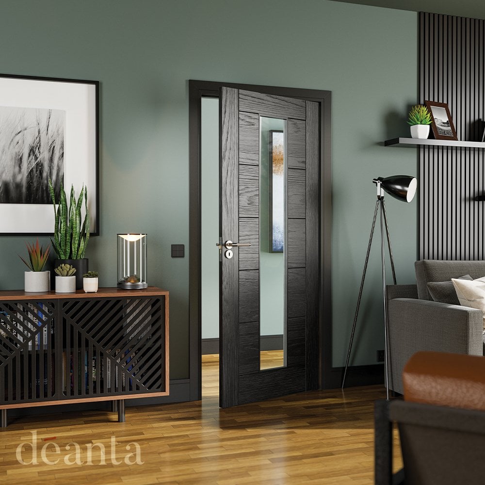 Deanta Seville Brushed Black Internal Oak Glazed 1L Door 35SEVCGBXFSC, view 2