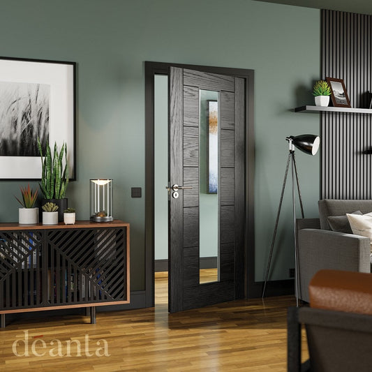 Deanta Seville Brushed Black Internal Oak Glazed 1L Door 35SEVCGBXFSC