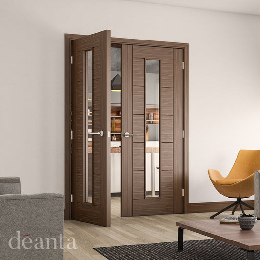 Deanta Seville Fully Finished Internal Walnut Door with Clear Glass 35UK16GWXFSC