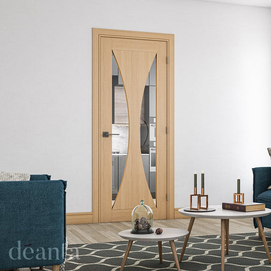 Deanta Sorrento Fully Finished Internal Oak Door with Clear Glass 35SORGXFSC