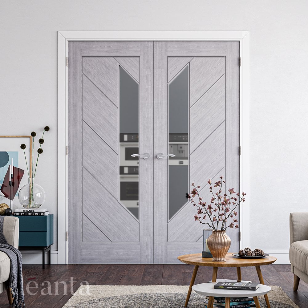 Deanta Torino Fully Finished Internal Light Grey Door with Clear Glass 35TORLGXFSC, view 2