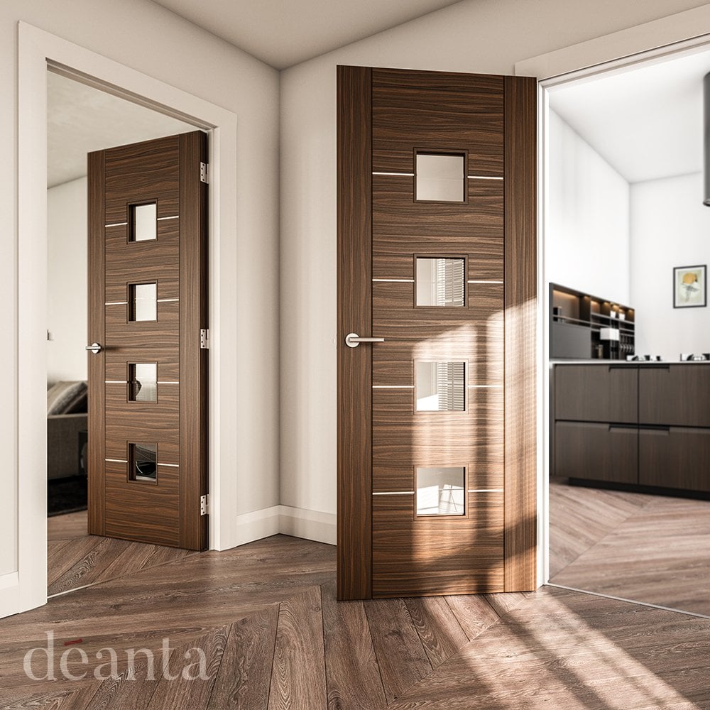 Deanta Valencia Fully Finished Internal Walnut Door with Clear Glass 35VALGWXFSC, view 2