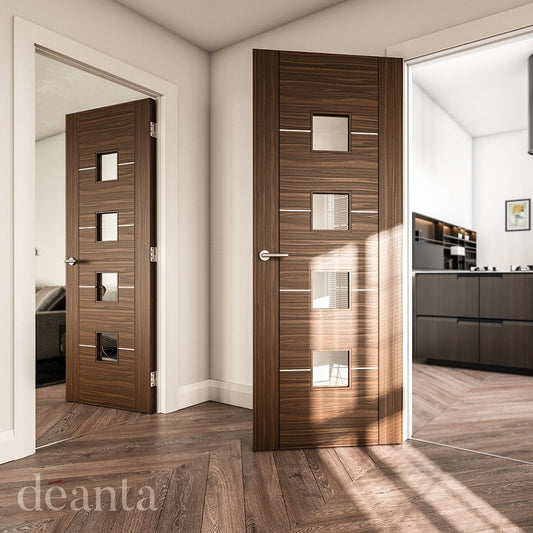 Deanta Valencia Fully Finished Internal Walnut Door with Clear Glass 35VALGWXFSC