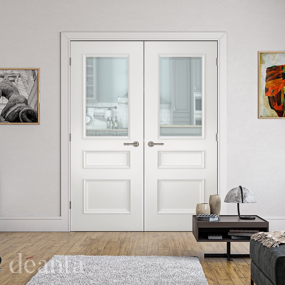 Deanta Windsor White Primed Internal Door with Clear Bevelled Glass 40WINGWHP, view 2