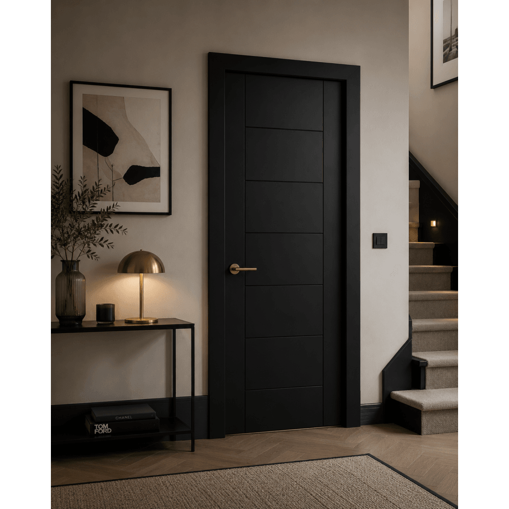 Doors2Floors Arctic Fully Finished Black Laminated Fire Door LAMBLKLINFC