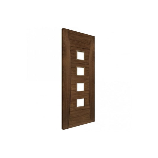 Doors2Floors Pamplona fully finished walnut glazed FD30 fire door
