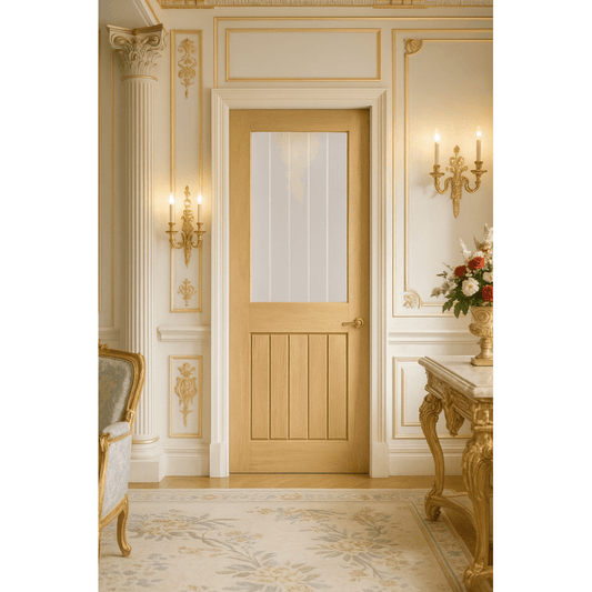 LPD Mexicano Fully Finished Half Light Glazed Door With Frosted Lines PFOMEX1L