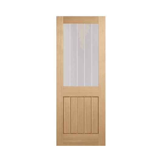 LPD Mexicano fully finished half light glazed fire door with frosted lines