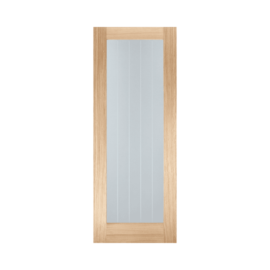 LPD Mexicano Pattern 10 Fully Finished Oak Glazed Fire Door With Frosted Lines PFOMEX10GFC