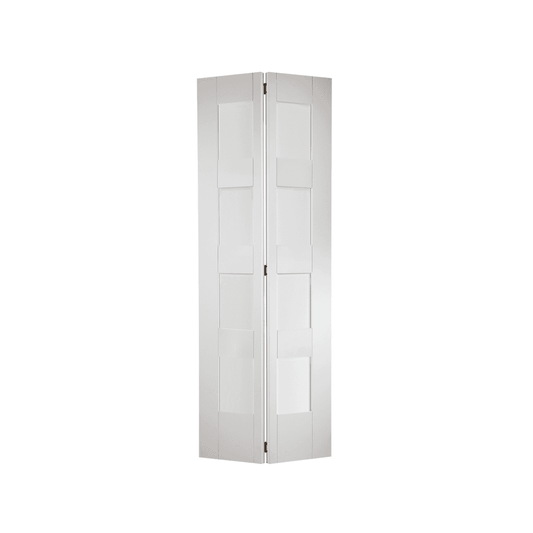 LPD Shaker 4 Light Bi-Fold Glazed Prime White Internal Door BFWFSHAKER4L