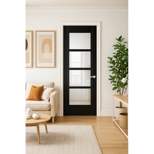 LPD Vancouver Charcoal Black Glazed Fully Finished Internal Fire Door VANBLA4LFC