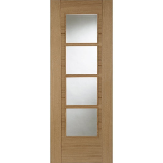 Mendes Iseo Quarter Cut 4L Central Clear Glazed Internal Oak Fully Finished Fire Door DFOAUIS4LCFG