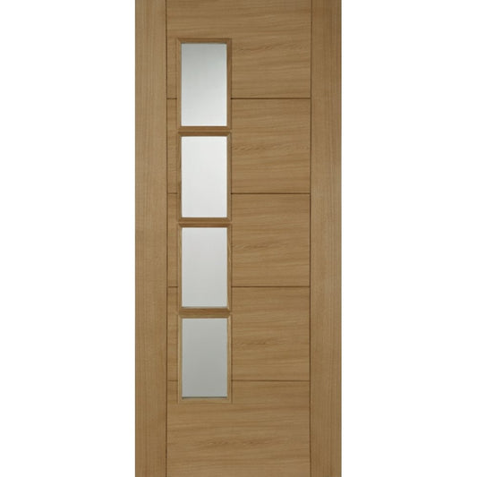 Mendes Iseo Quarter Cut 4L Offset Clear Glazed Internal Oak Fully Finished Door DFOAUIS4L