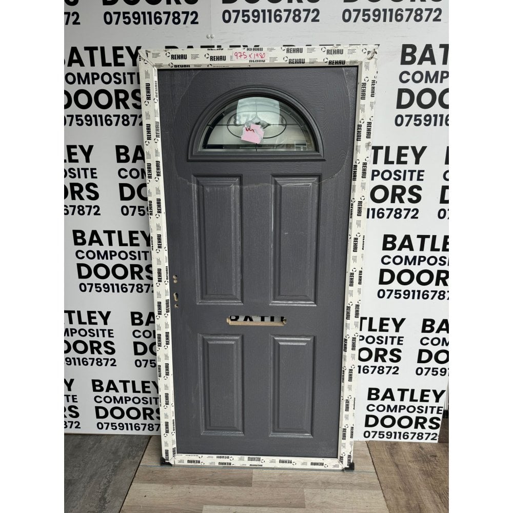 Slate Grey Composite Lever Handle Door With White Frame 975X1980MM #1122