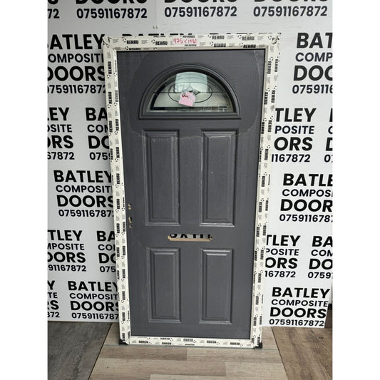 Slate Grey Composite Lever Handle Door With White Frame 975X1980MM #1122