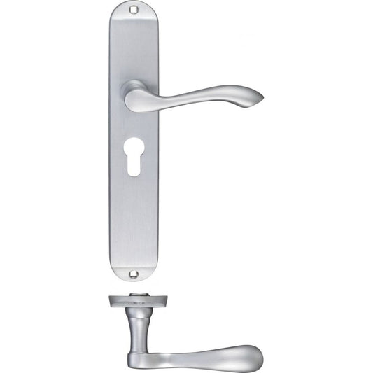 Zoo Hardware Arundel Lever Satin Chrome Euro Lock Long Plate 245 x 42 x 47.5mm FB031EPSC