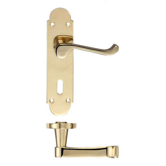 Zoo Hardware Oxford Lever Lock (57mm c/c) Furniture Polished Brass 170 x 42mm FB011