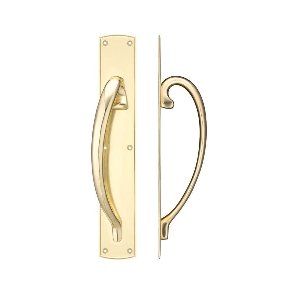 Zoo Hardware Polished Cast Brass Large Pull Handle with Backplate Left Handed 457 x 76mm FB118L