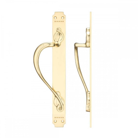 Zoo Hardware Polished Cast Brass Pull Handle with Art Nouveau Backplate Left Handed FB114L