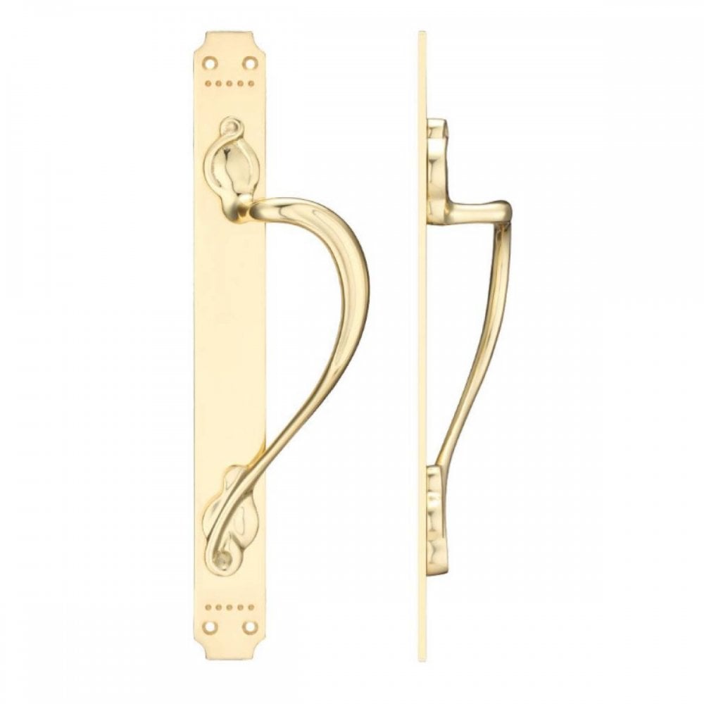 Zoo Hardware Polished Cast Brass Pull Handle with Art Nouveau Backplate Right Handed FB114R