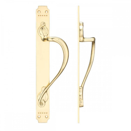 Zoo Hardware Polished Cast Brass Pull Handle with Art Nouveau Backplate Right Handed FB114R