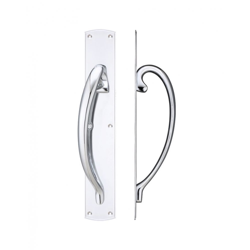 Zoo Hardware Polished Chrome Cast Brass Large Pull Handle with Backplate Left Handed 457 x 76mm FB118LCP